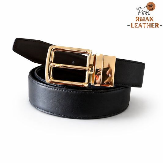Classic Gold Buckle Leather Belt for Men