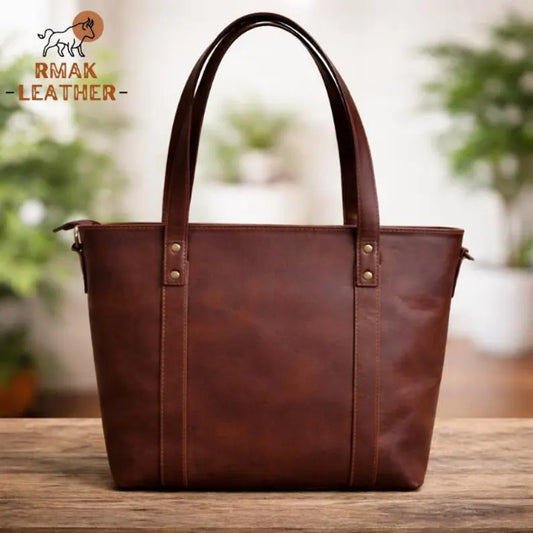 Classic Heritage Red Leather Tote Bag