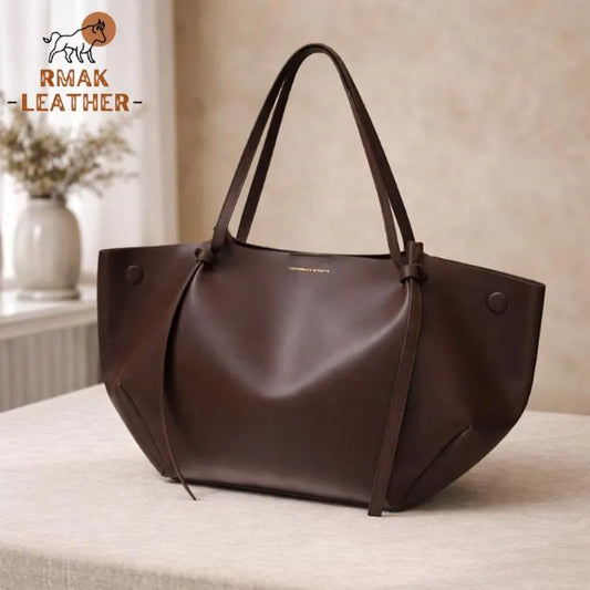 Handmade Dark Brown Leather Tote Bag, Minimalist Structured Work Purse