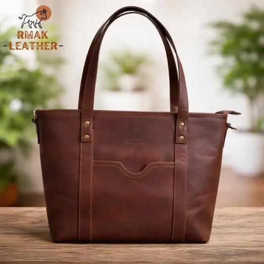 Classic Heritage Red Leather Tote Bag